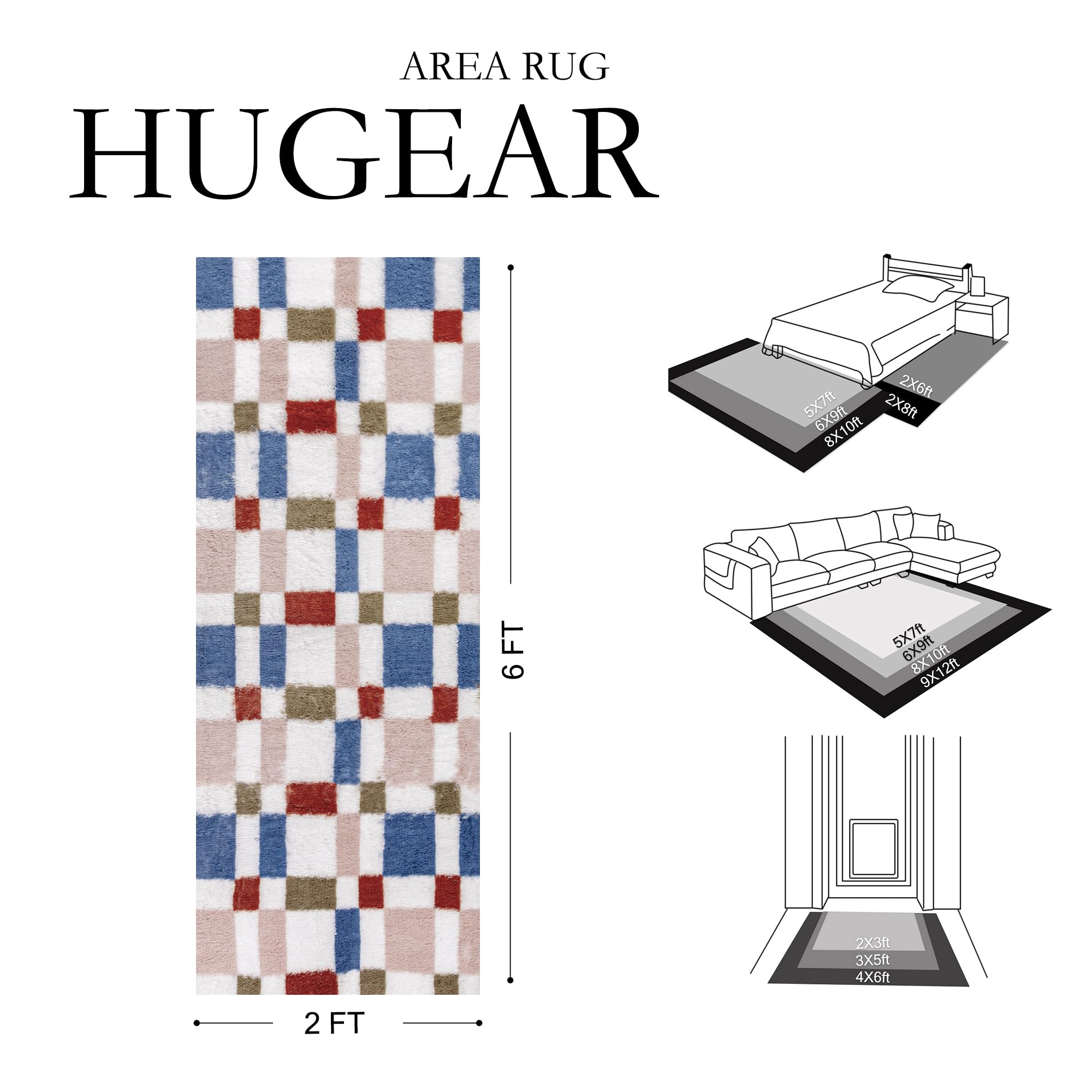 Amazon | HUGEAR 2x6 市松模様のランナーラグ Coloful ベッドルーム